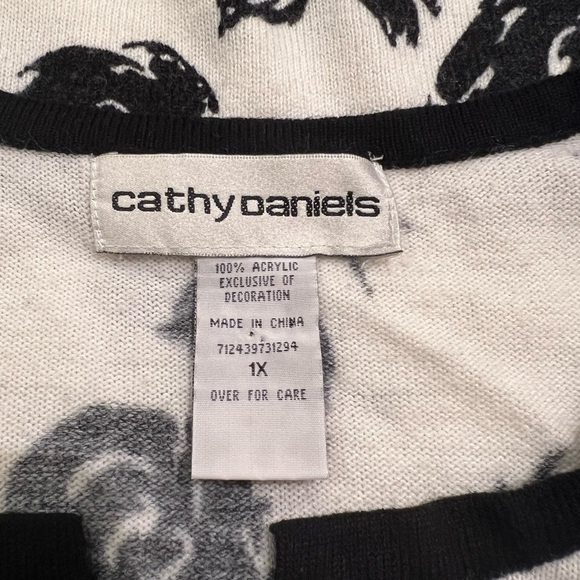 Cathy Daniels Winter White with Black Roses Knit Sweater - Picture 2 of 16